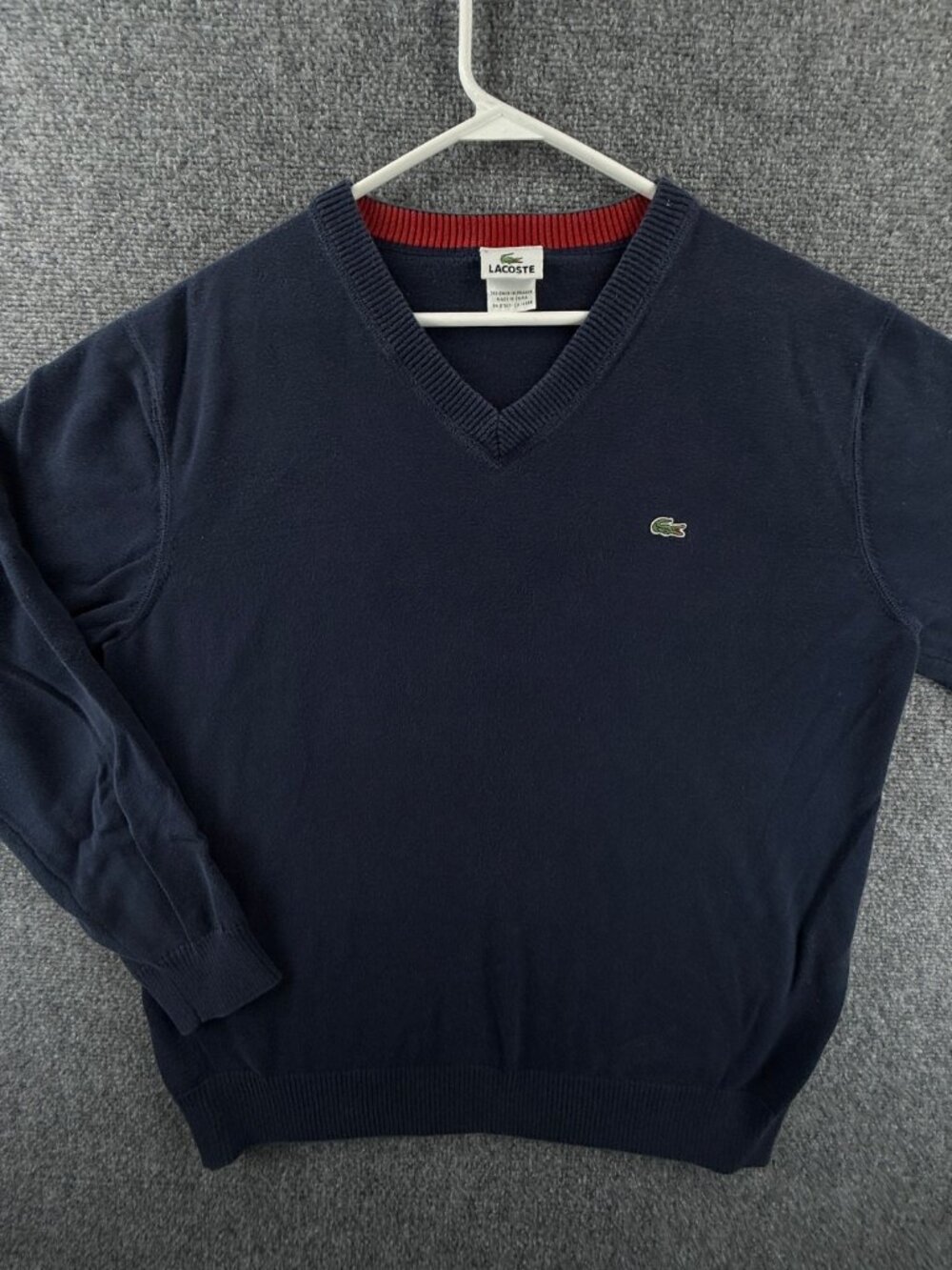 Lacoste V Neck Navy Blue Sweater Knit Size 6 Men Croc Logo Pullover Long Sleeve